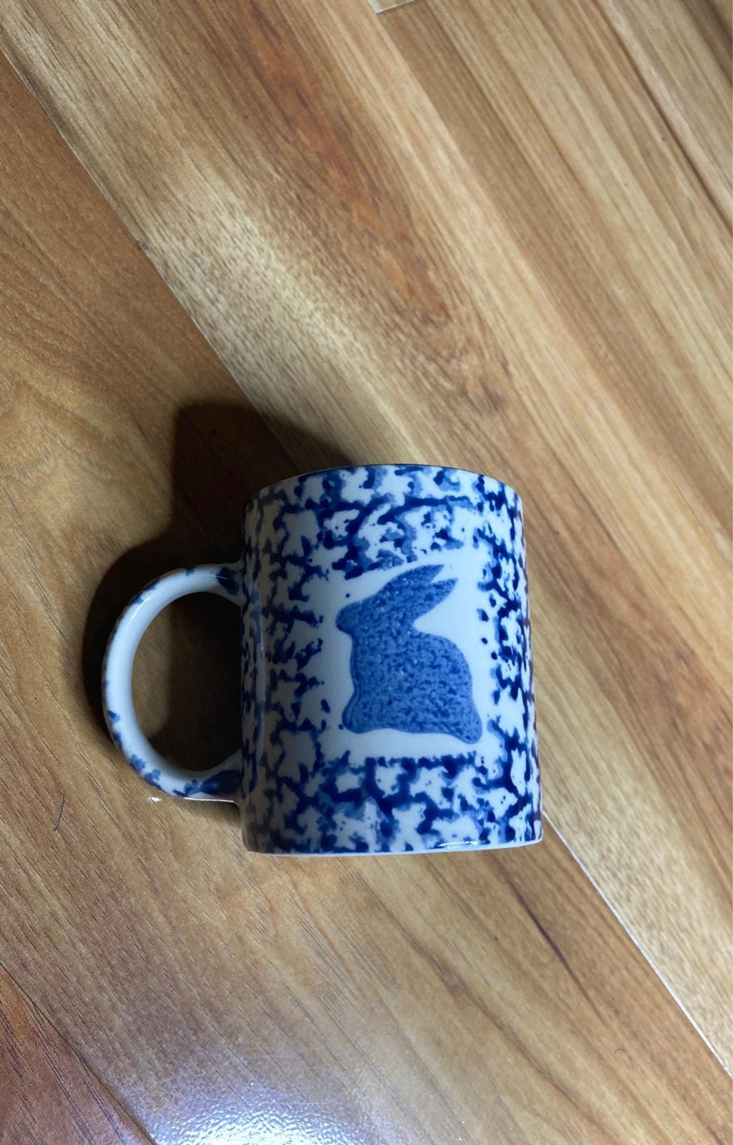 Gibson Country Spongeware Bunny Rabbit Coffee Cup Mug Blue- Easter Blue