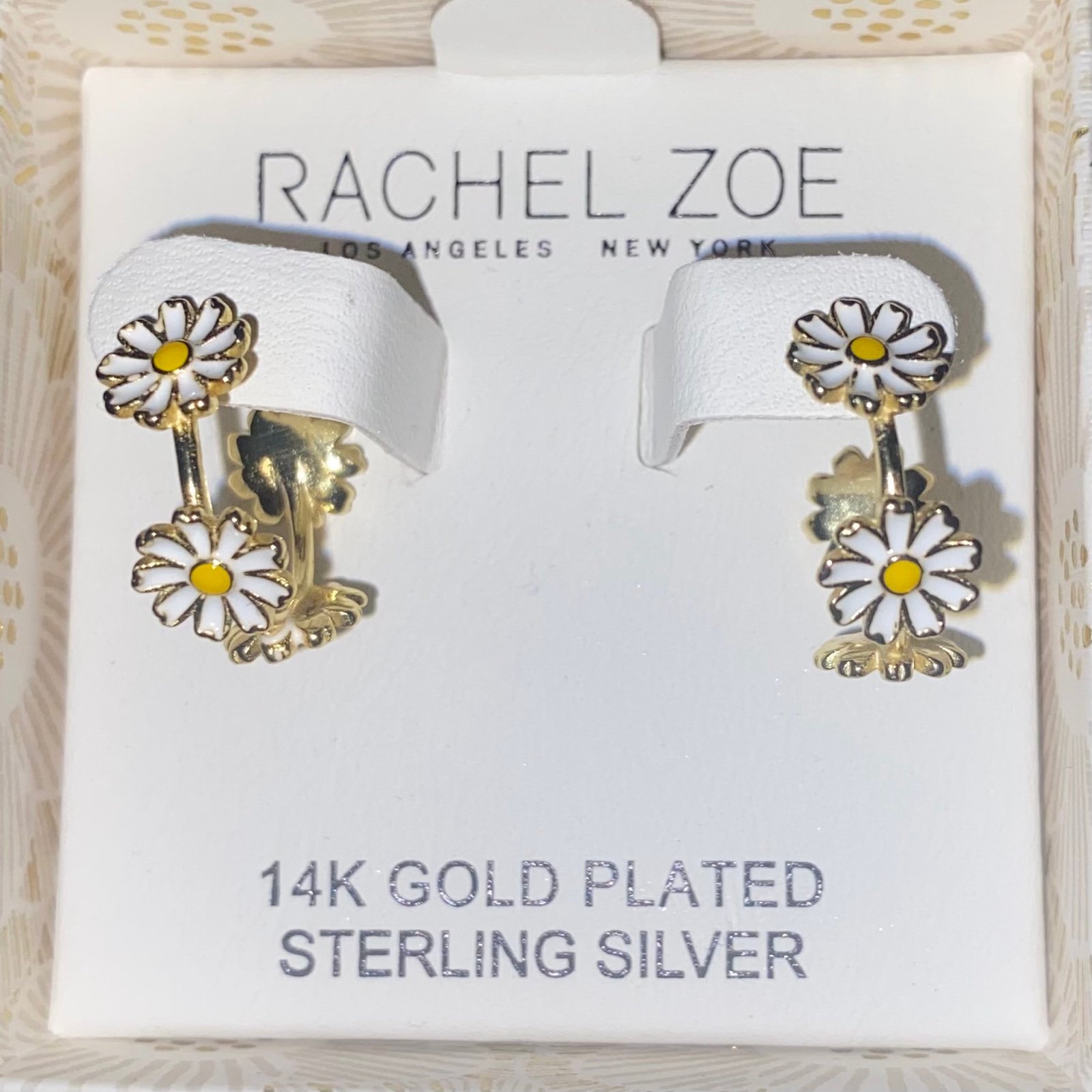 BNIB Rachel Zoe 14k Gold Plated Sterling Silver Daisy Flower Huggie Earrings