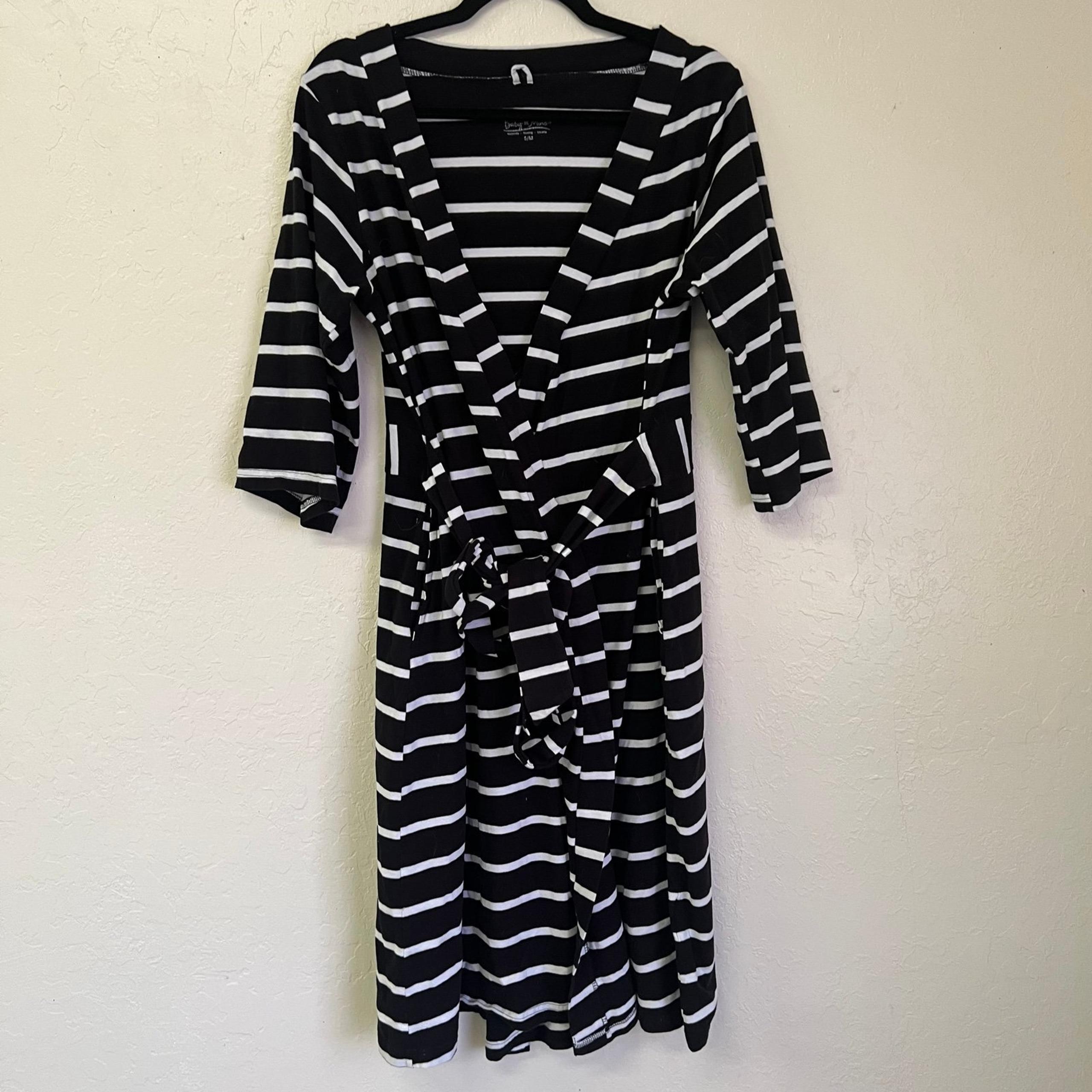 Baby Be Mine Black White Stripe Maternity Nursing Wrap Dress Sz S/M EUC