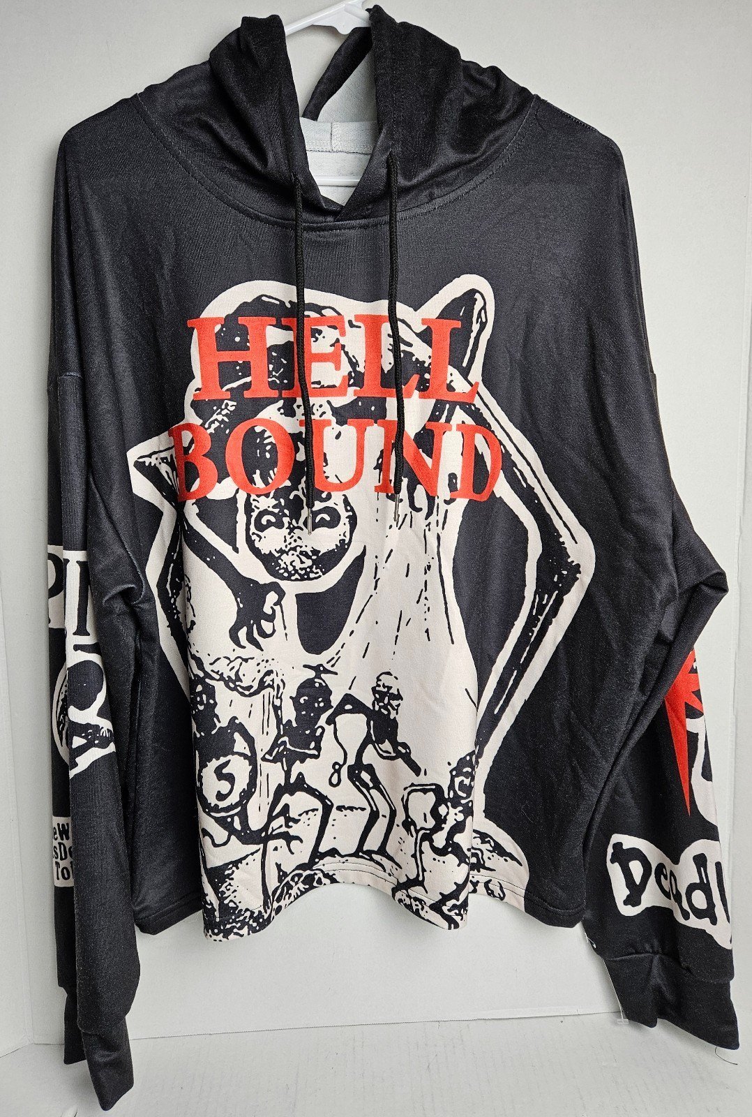 Men Hell Bound Hoodie Graphic T-Shirt Size Large Black/White/Red Negace Spative