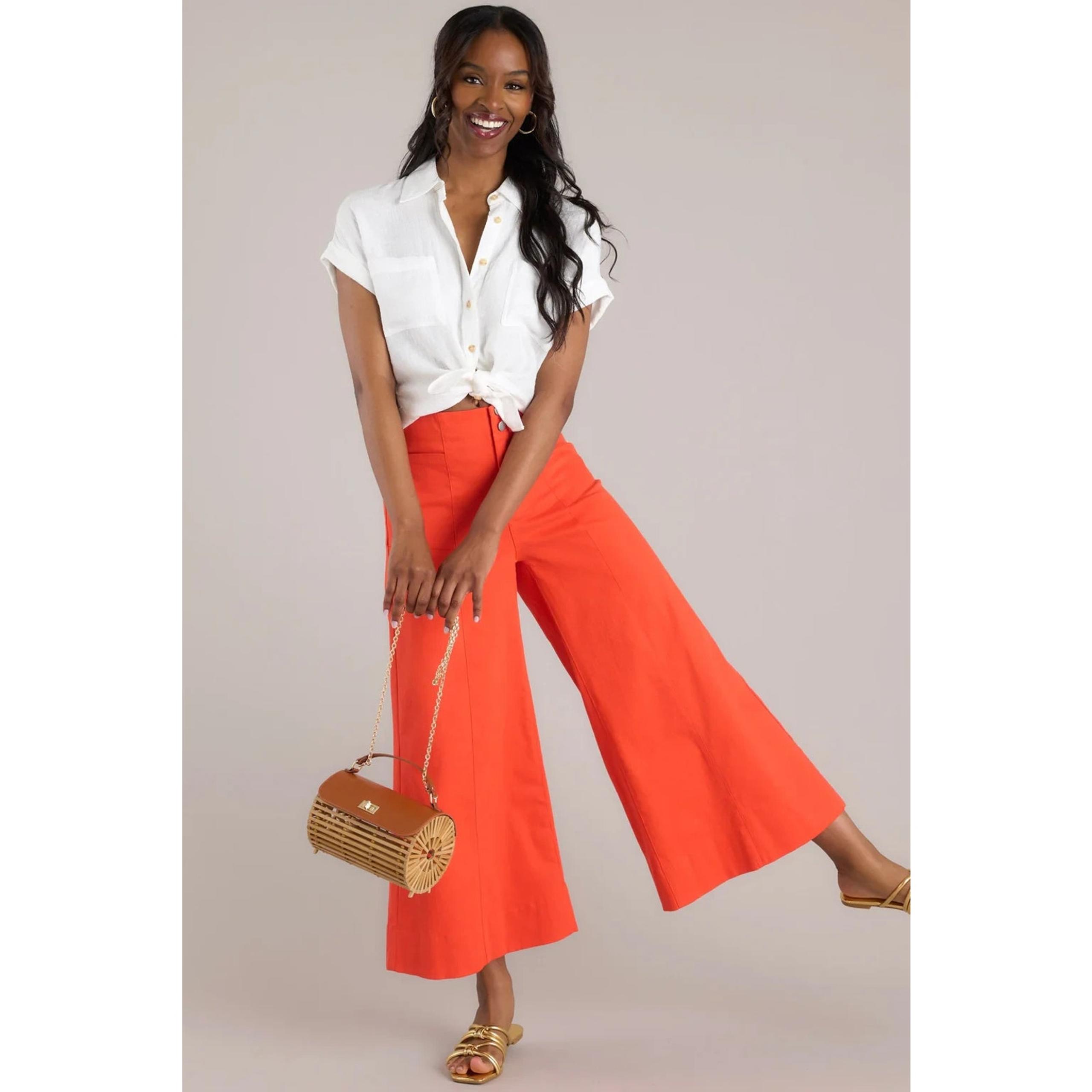 AKRIS PUNTO Crop Wide Leg HIGH WAIST Wool Crepe Pants BURNT ORANGE SZ 6