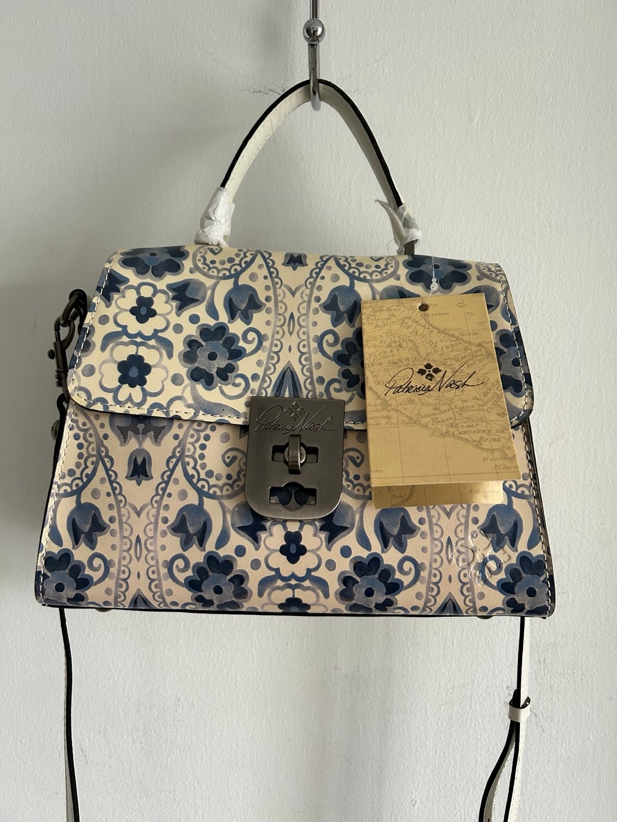 NWT Patricia Nash Italian leather blue white shoulder bag