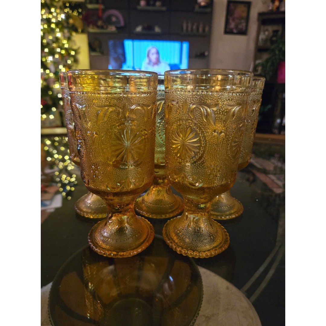 Vintage Tiara Concord Daisy sandwich glass water tumblers set of 5