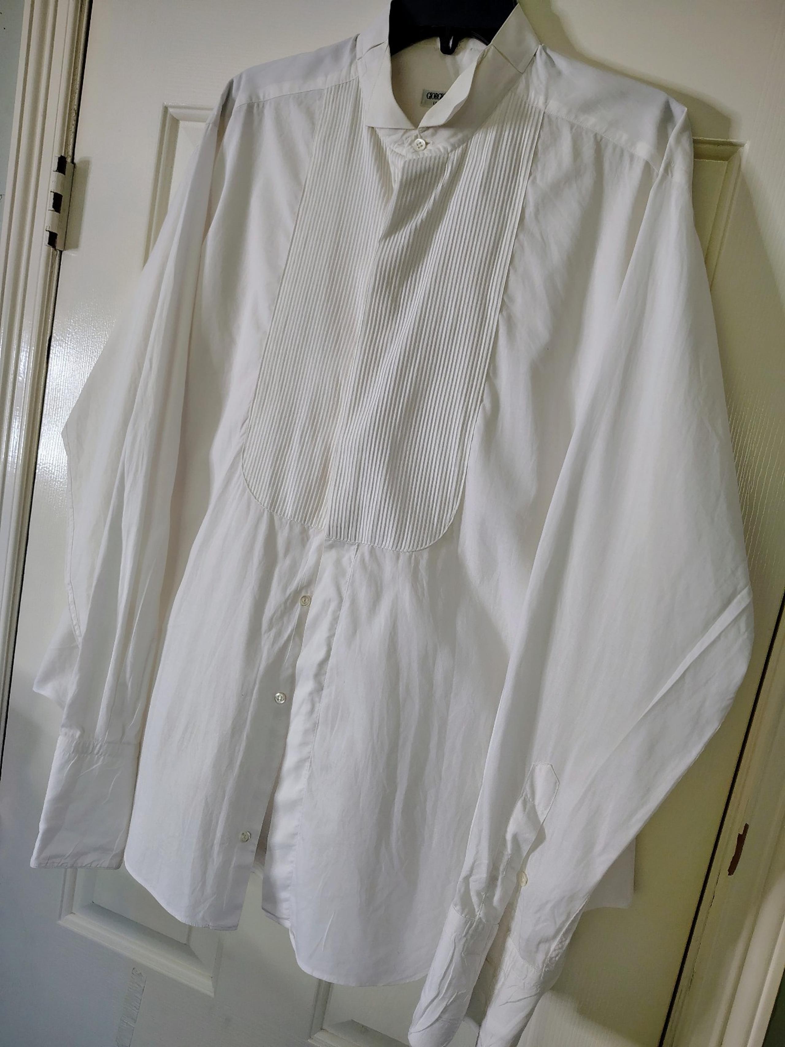 Vintage Giorgio Armani Italian White pleated front bib button down shirt