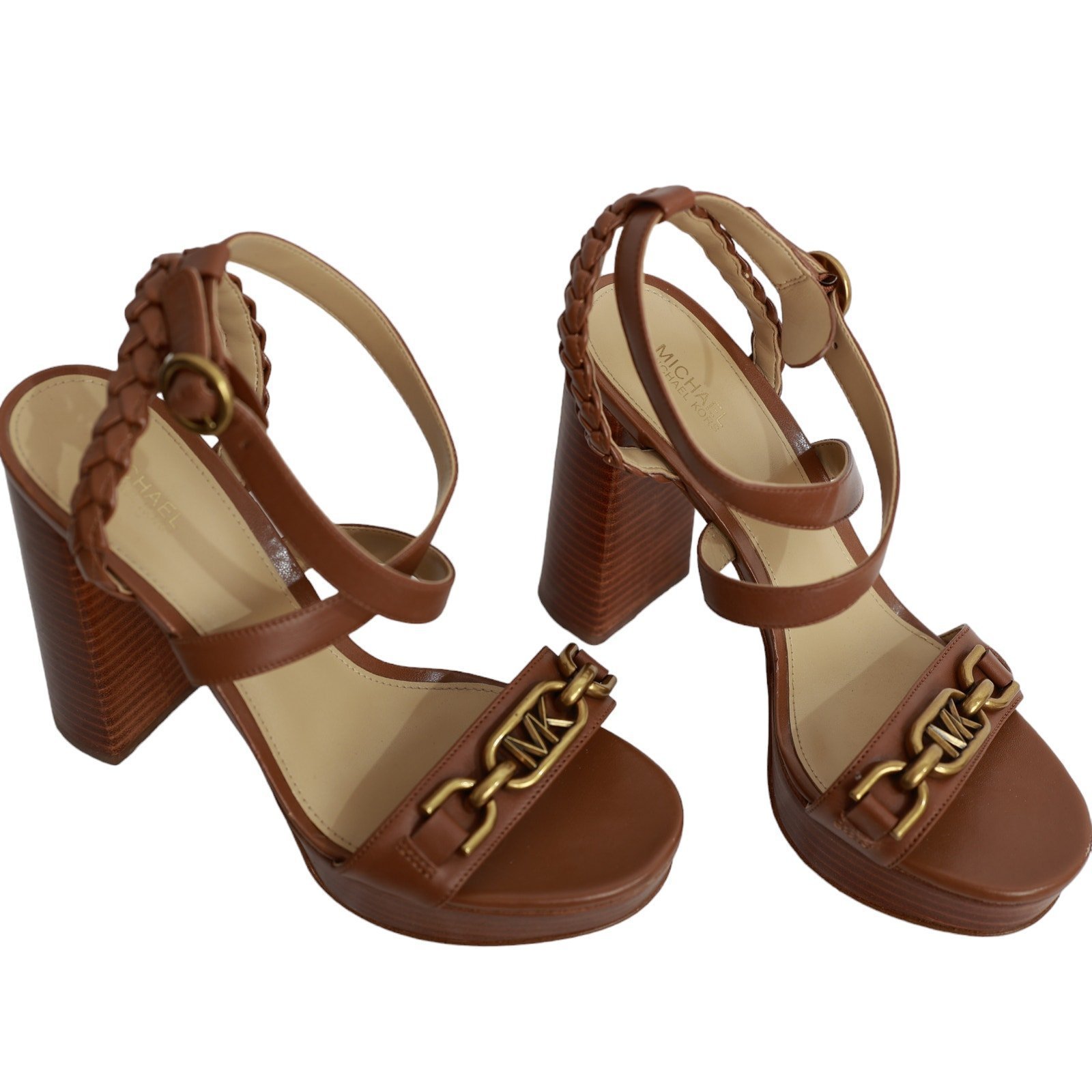 Michael Kors Kailey Platform Dress Sandals Luggage 8 M