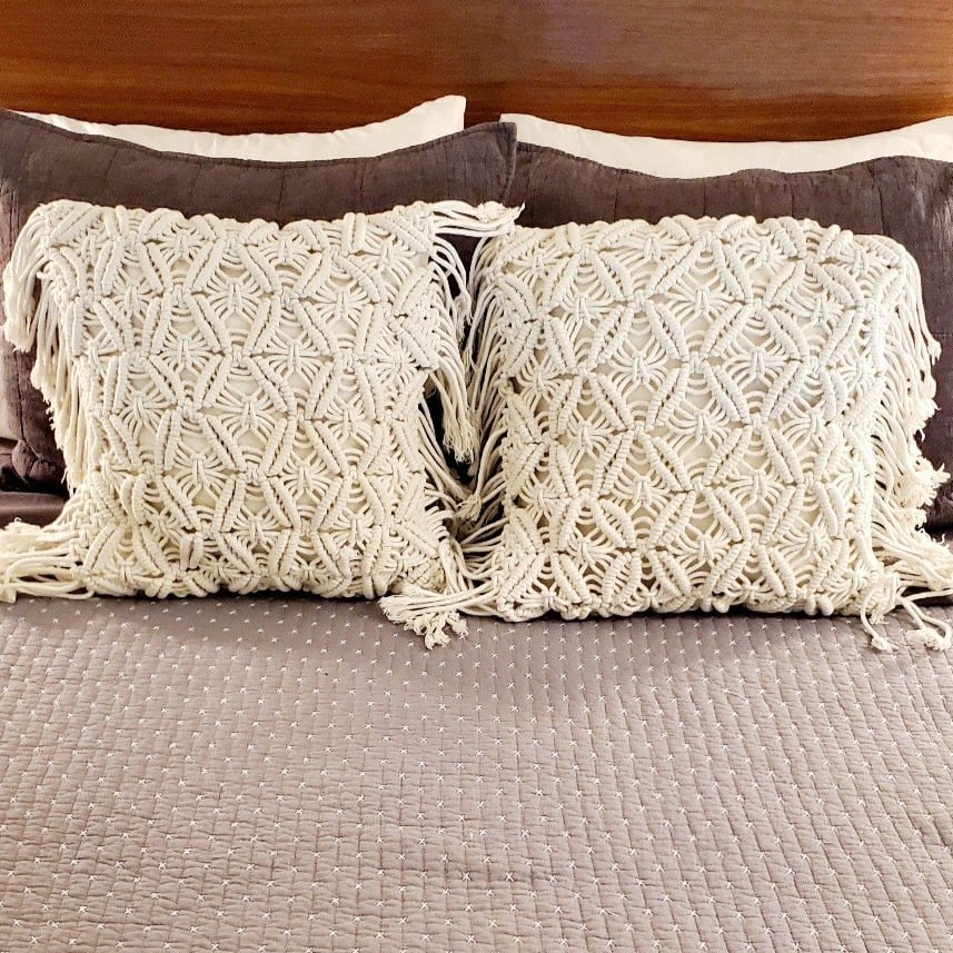 SHIPS FREE! French Connection White Macrame Throw Pillow Covers - Set of 2