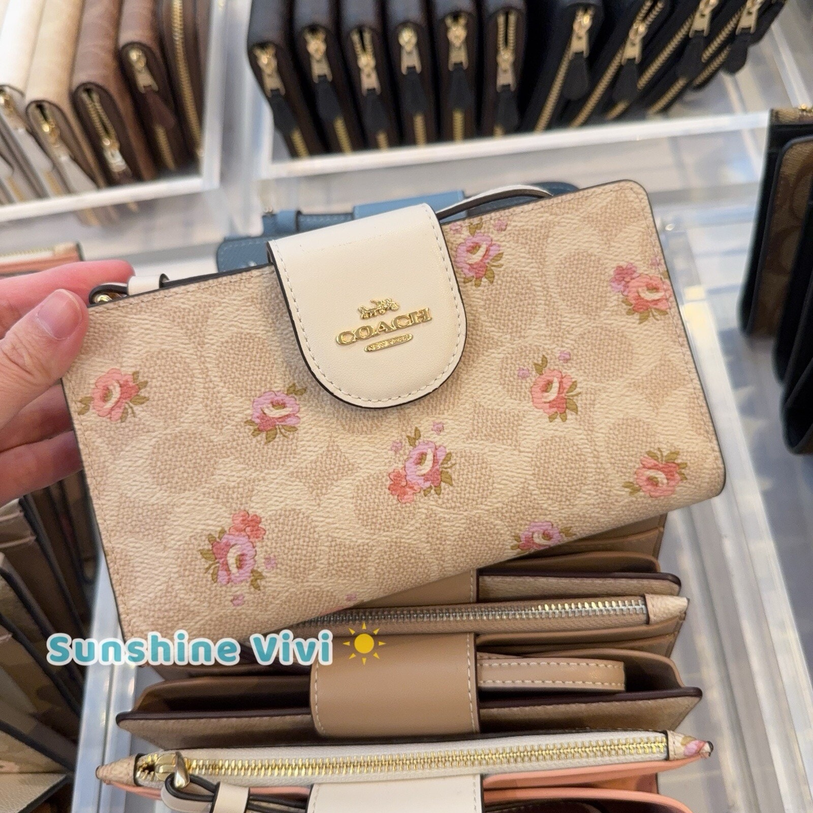 NWT Coach Phone Tech Wallet Signature Canvas With Floral Print CAR11 Gold/Sand