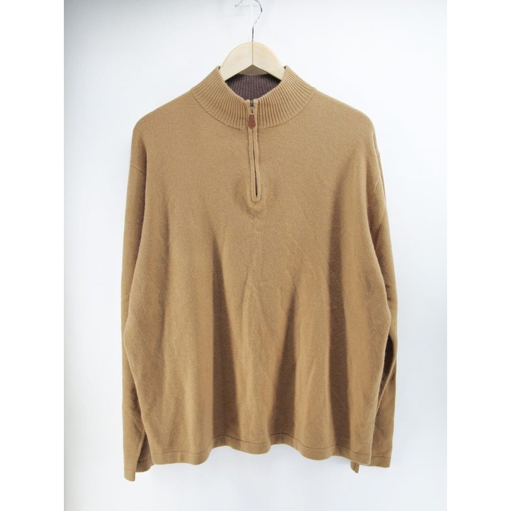 Allen Solly Cashmere Sweater Mens XL Brown Quarter Zip Soft Pullover Luxury