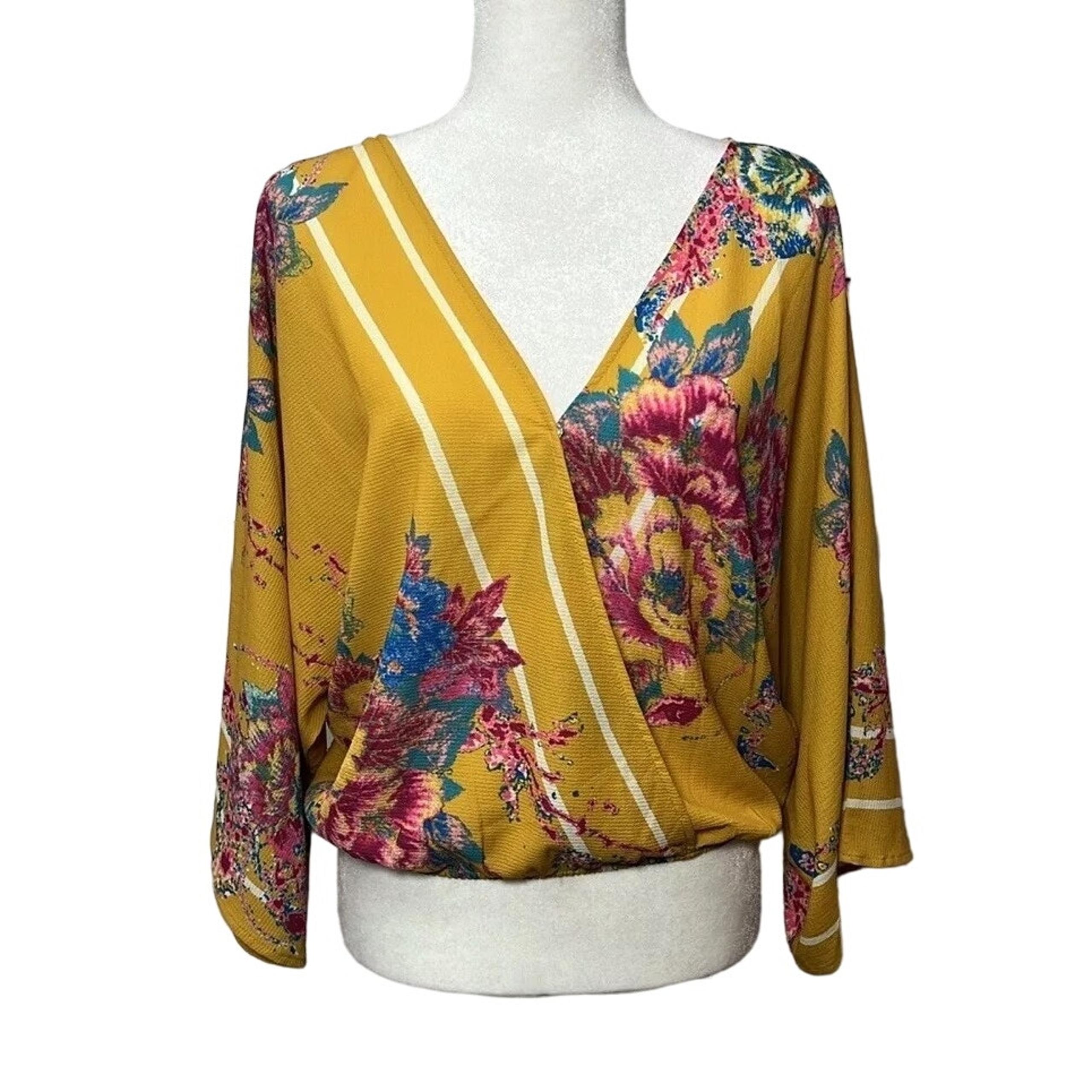 Anthropologie Flying Tomato Floral Kimono Faux Wrap Crop Top SZ M