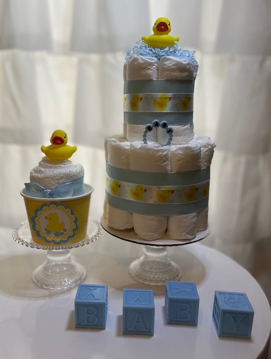 Mini 2 tier rubber duck diaper cake