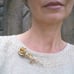 Valentines Brooch Gold Rose Stem w Diamond Crystals Brooche Pin for Jacket coat