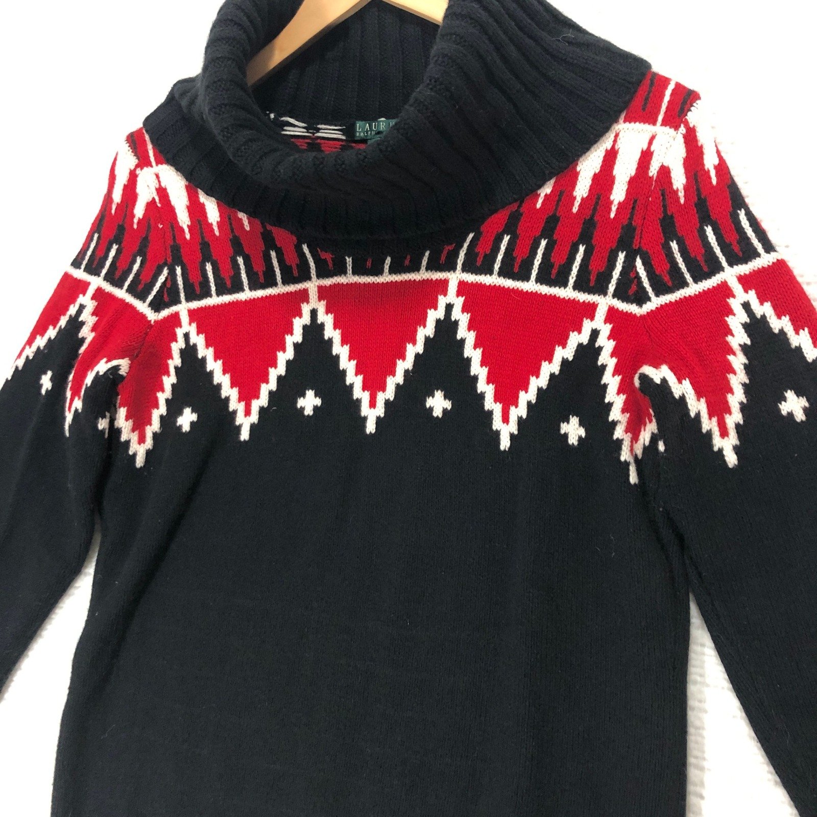 Lauren Ralph Lauren Cowl Neck Sweater Aztec Print Pullover Knit Top Medium
