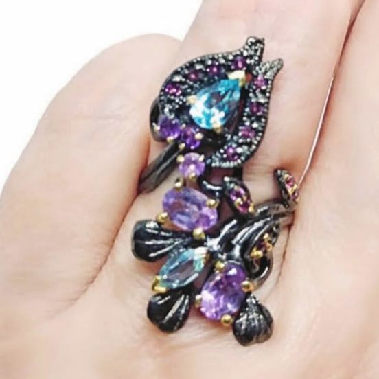 Solid Sterling Silver, Amethyst + gold a