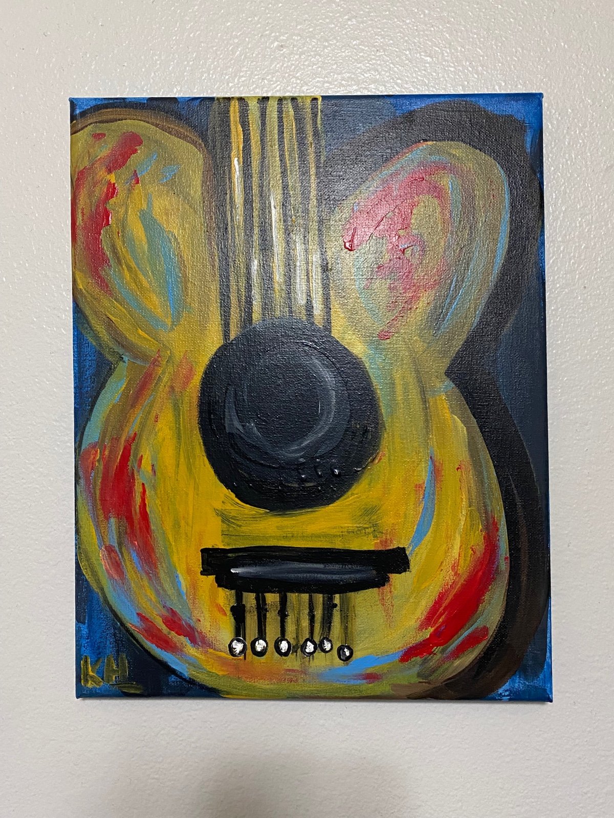 Guitar Music 11x14 Unique Hand Painted One of a Kind Art Work Wall Art
