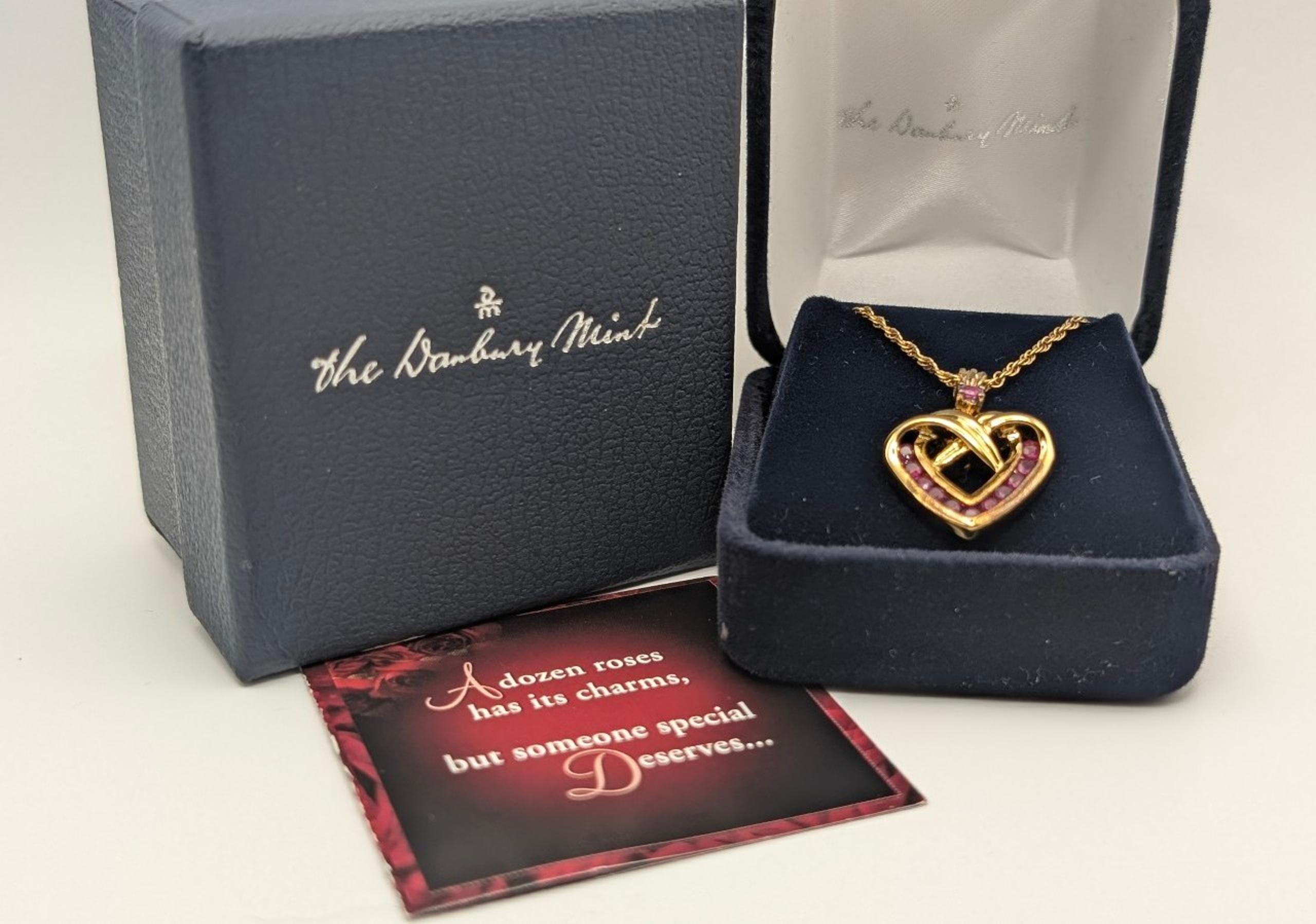 Danbury Mint 14K Gold Plated A dozen Rubies Necklace 18 inches With Box