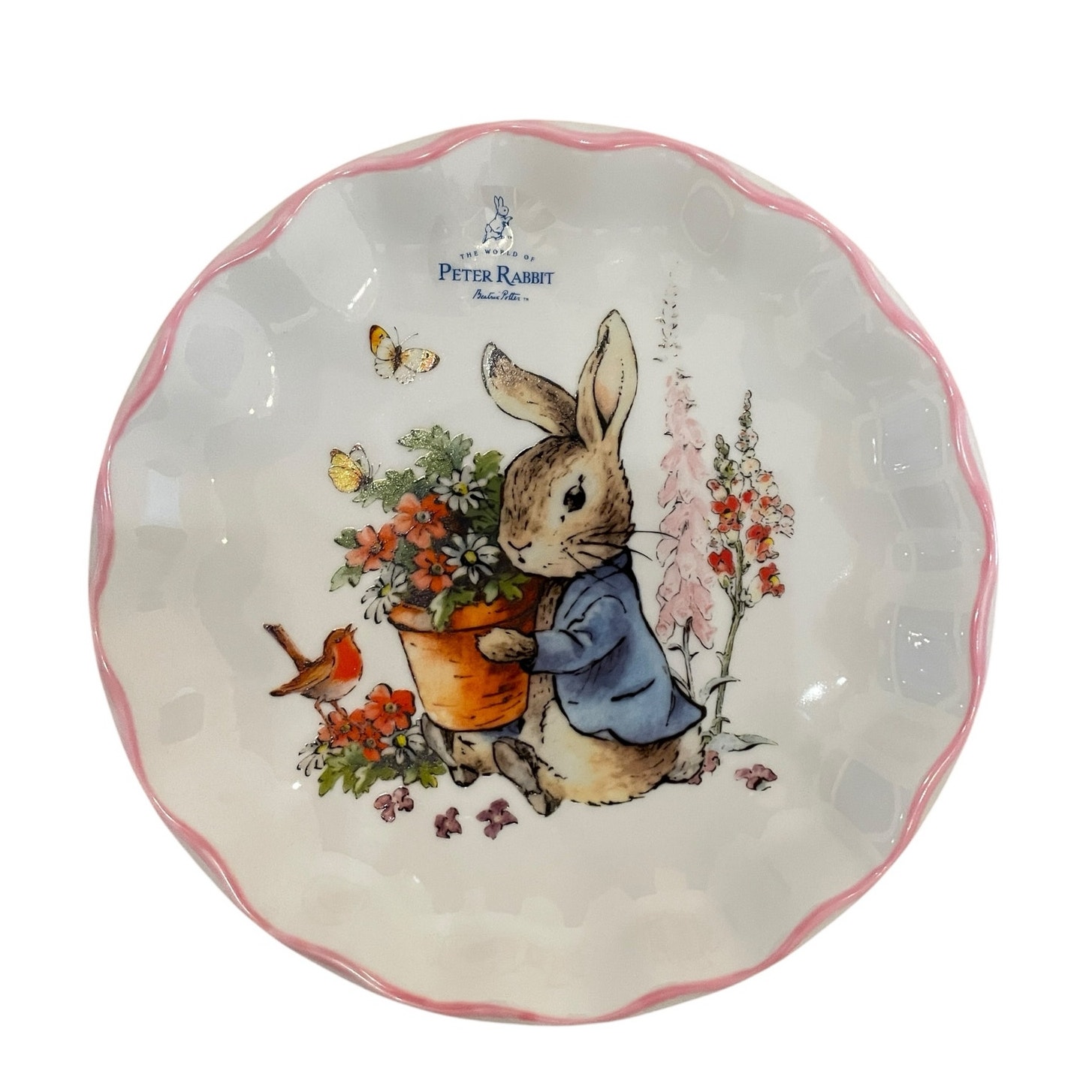 Beatrix Potter Peter Rabbit Easter Salad Plates Set of 4 Scalloped Pink Trim NEW