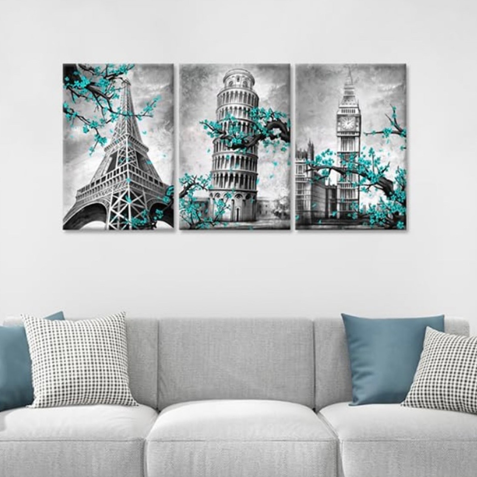 NIB 3 Pieces Canvas Towers Teal Blue 16 x 24 EACH