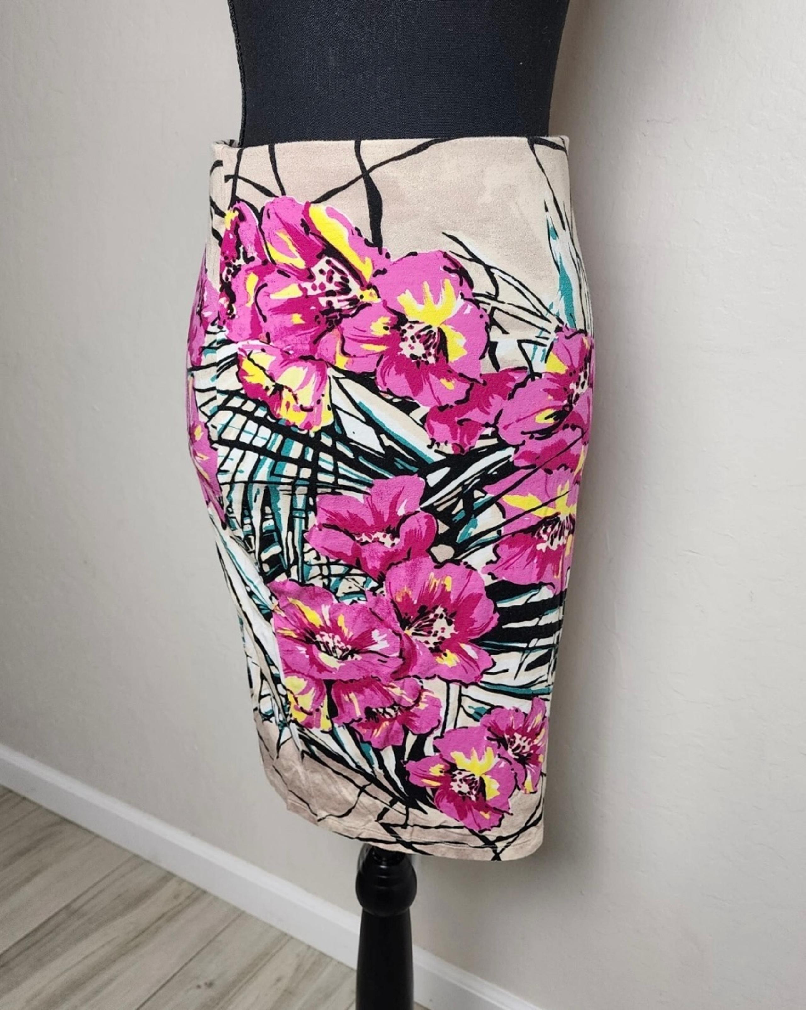 Karen Kane Midi Pencil Skirt Women’s Floral Print Career Stretch USA Sz Small