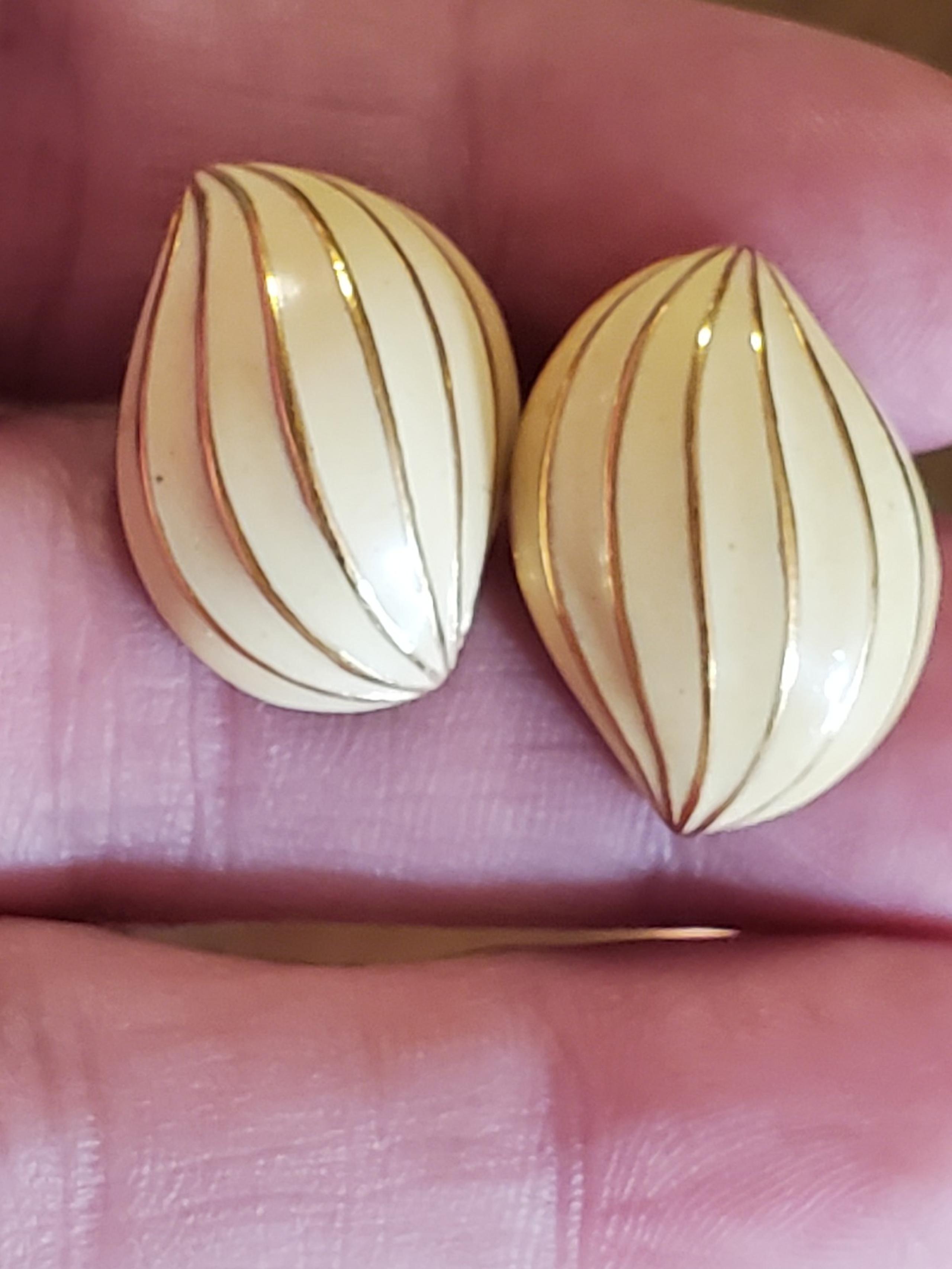 Napier gold and ivory enamel earrings