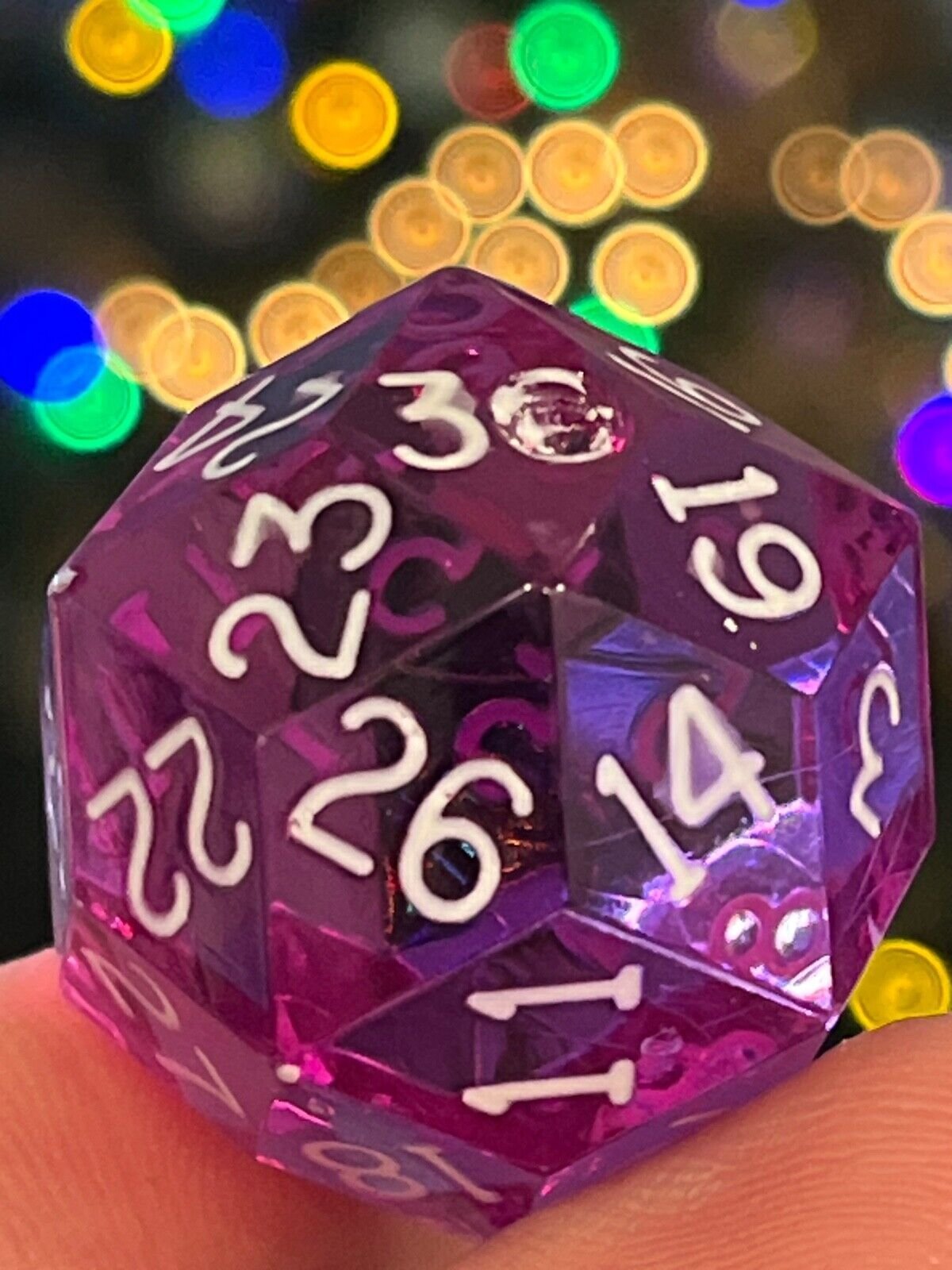 Older Armory tanzanite purple gem w/ fresh white d30 jumbo dice 120824aCE