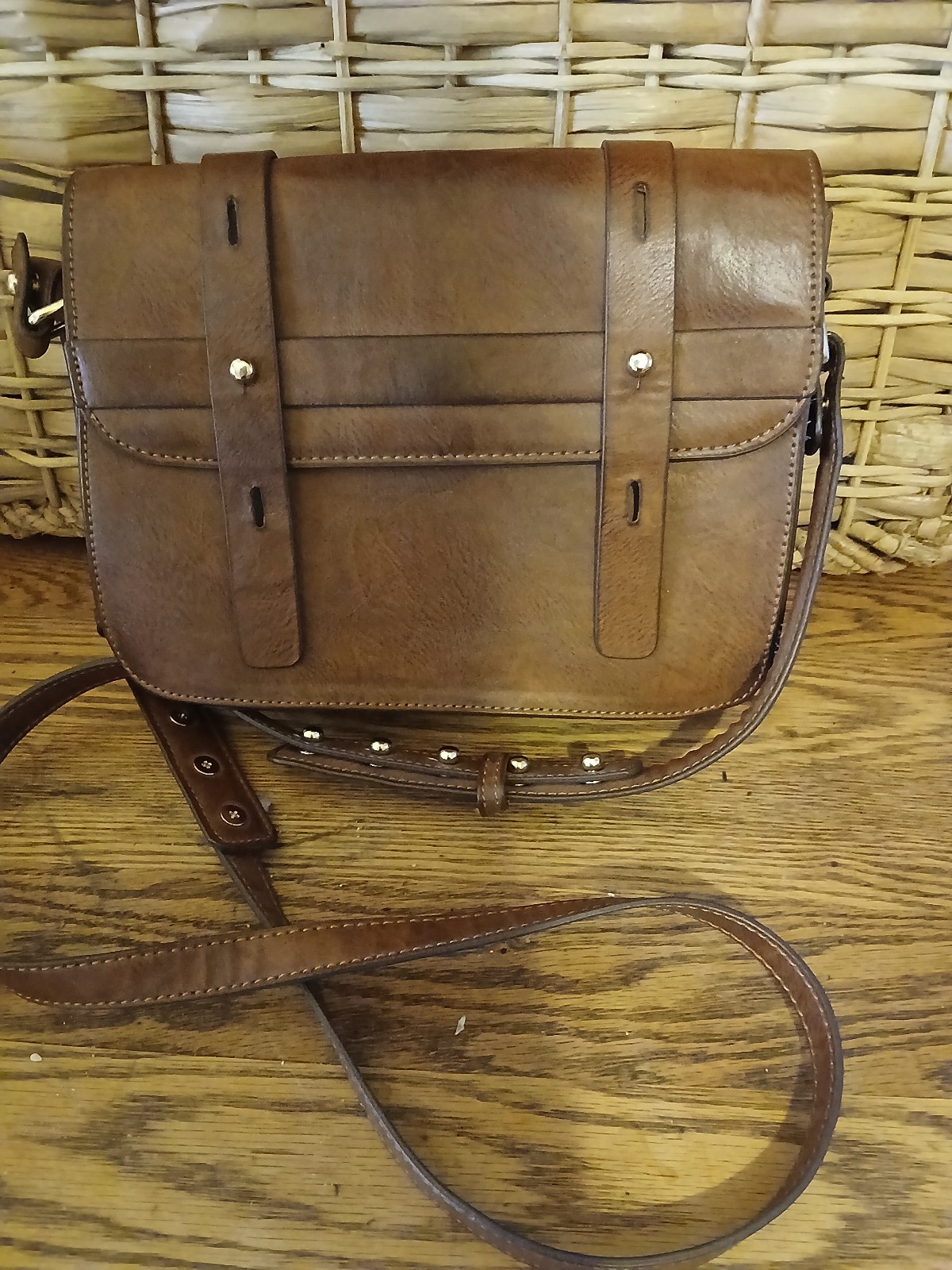 Big Buddha Vintage Distressed Brown Leather Crossbody, Messenger Bag. Unisex