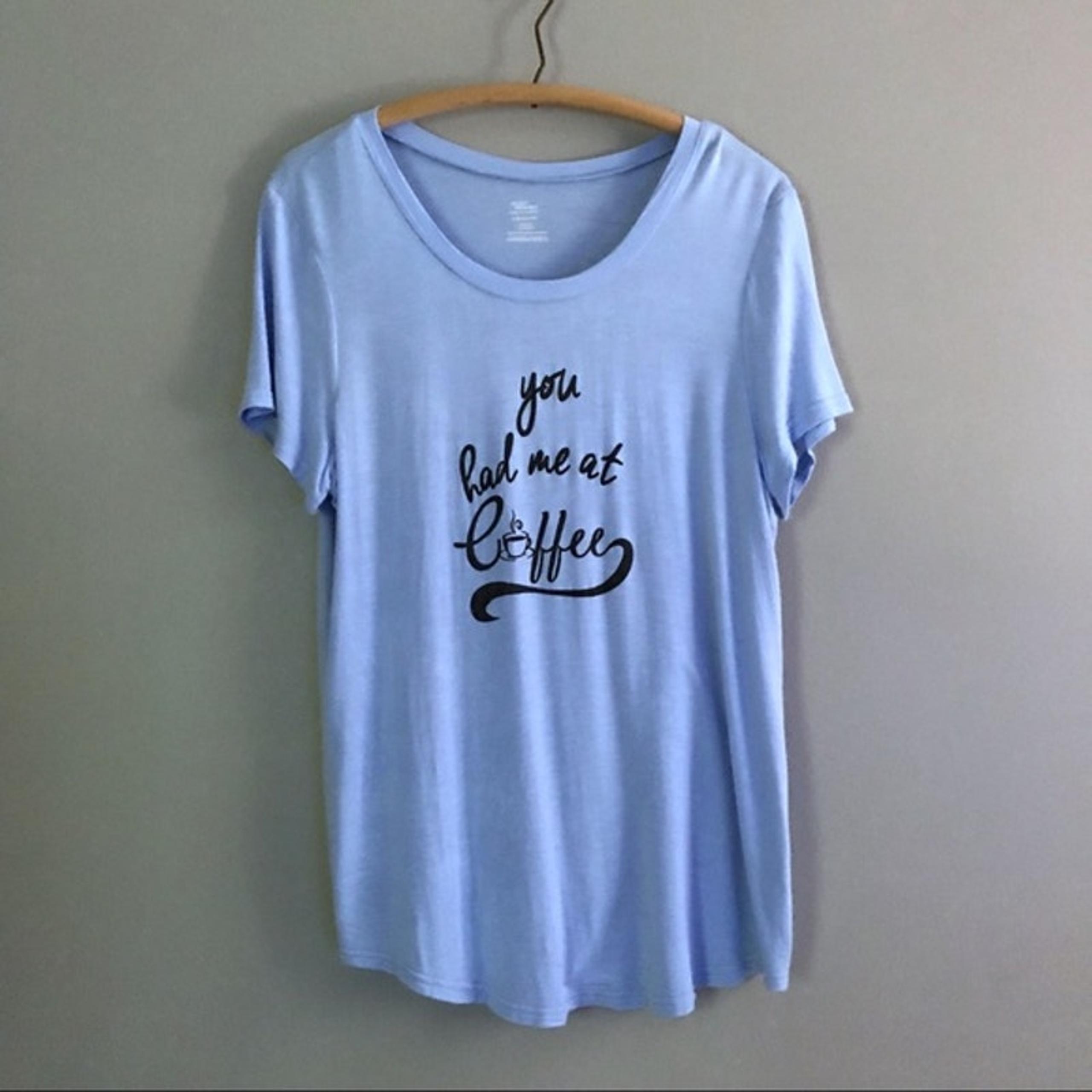 Secret Treasures Women's Rayon Blue Sleep Tee T Shirt You Had Me At Coffee  LN
