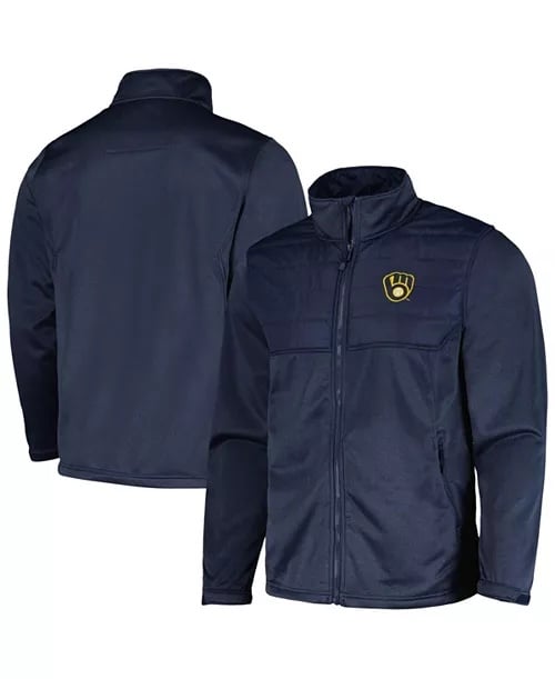 Dunbrooke Men's Heather Navy Milwaukee Brewers Explorer Full-Zip Jacket 2XL