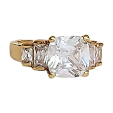 Vintage 18K GE Huge Sparkle Emerald 5 Stone CZ Engagement Statement Ring Size 6