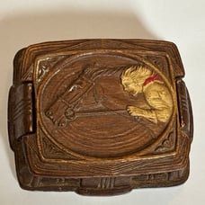 Vtg Syroco Wood Cigarette Playing Card Trinket Box Lid Equestrian Woman Rider