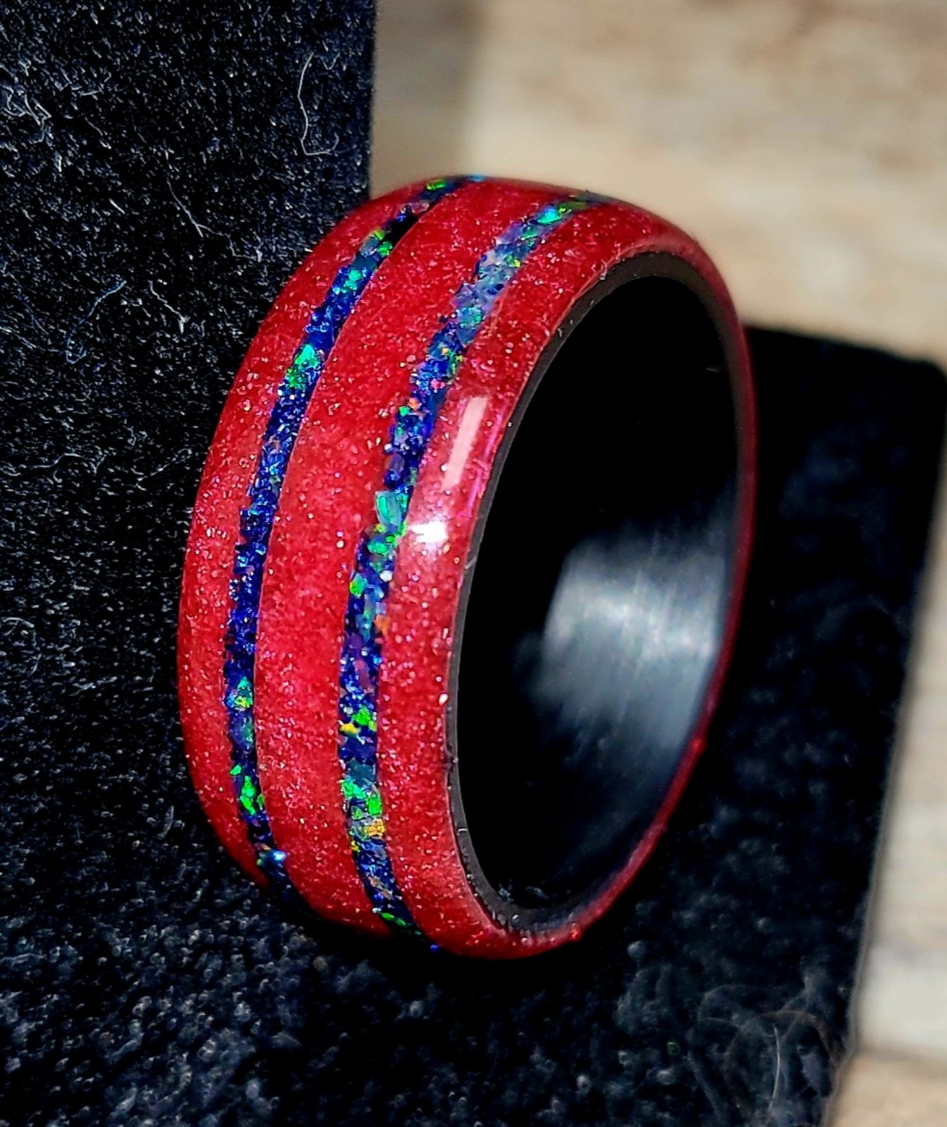 Custom handmade epoxy and opal ring