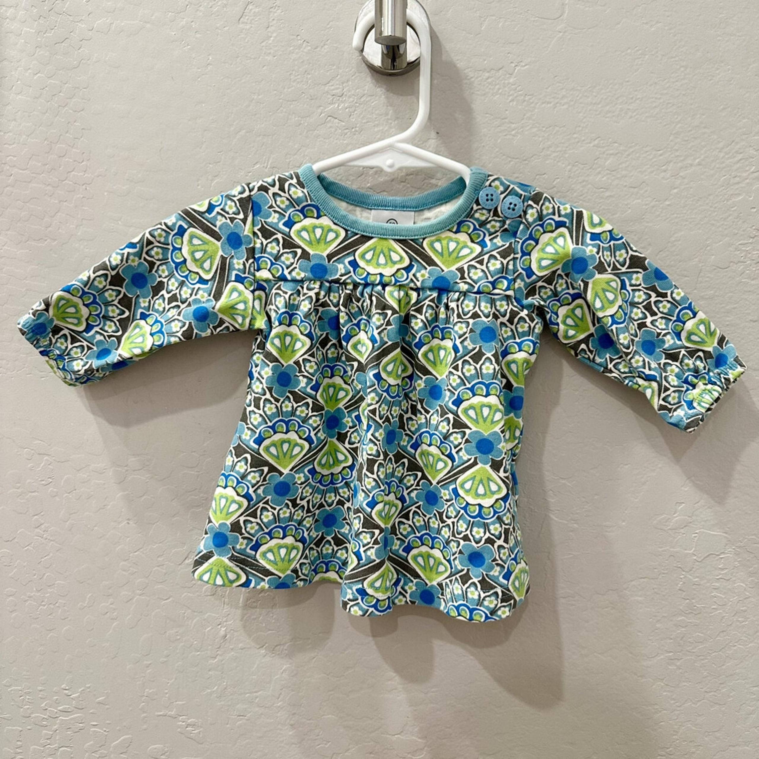 Hanna Andersson Green & Blue Floral Fan Long Sleeve Play Dress