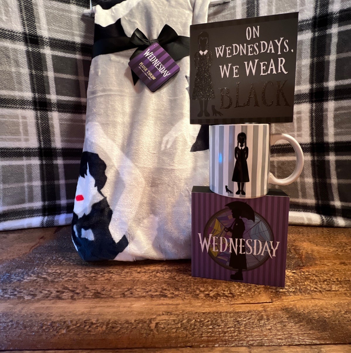 Wednesday Addams Halloween Blanket Mug Shirt Tabletop Decor Signs Bundle