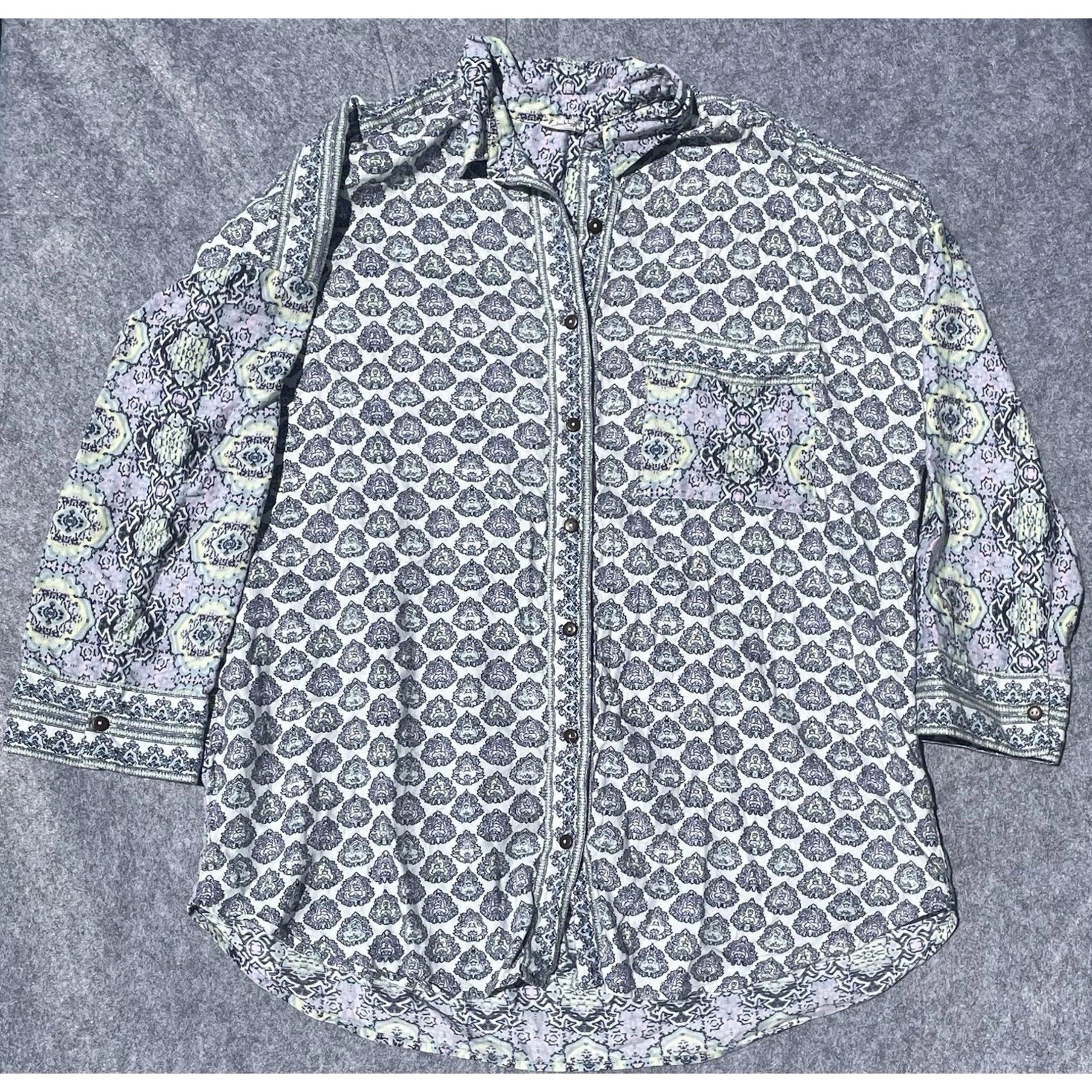 Free People flannel Sleep button down Shirt Happy Holibabe PJs Gown Medium Boho