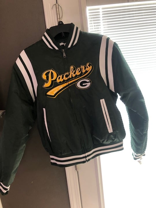 Women's Green Bay Packers WEAR by Erin Andrews Green Bomber Full-Zip Jacket Sz M