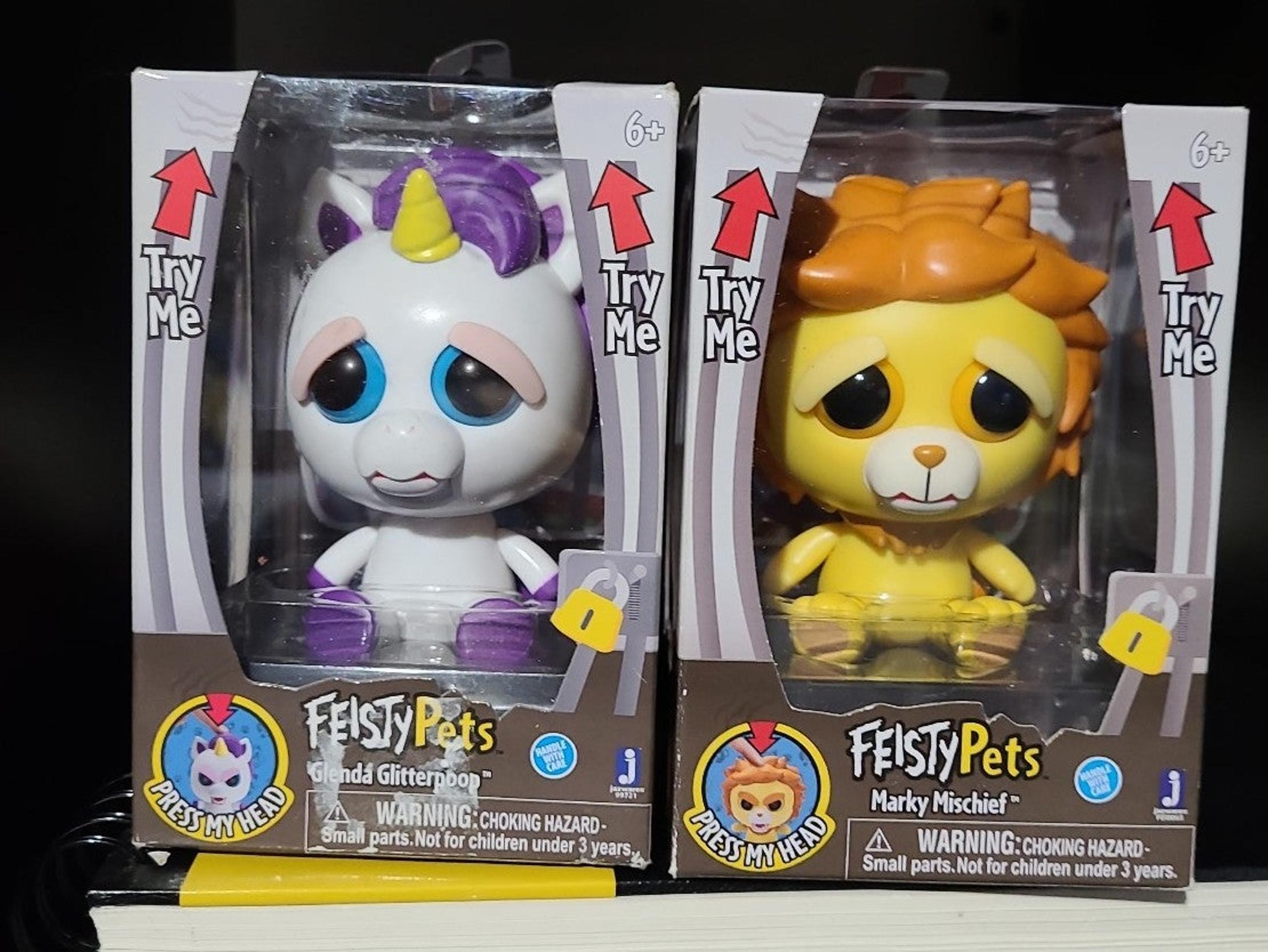 Feisty Pets Glenda Glitterpoop Unicorn & Marky Mischief Lion 4" Figures new lot