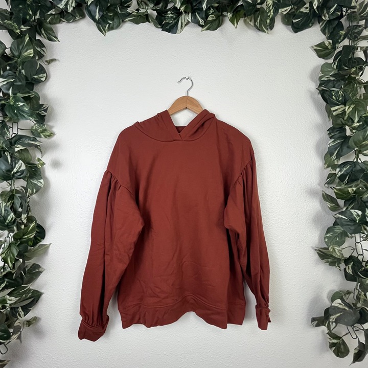 Madewell Pleat Sleeve Shrunken Hoodie Sweatshirt Auburn NWT Women’s Size L