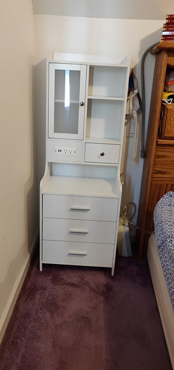 White Night Stand with Charging Station and LED Lights **New**