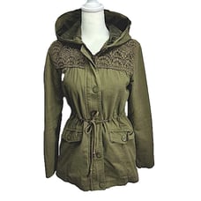 Me Jane Army Green Lightweight Hooded Jacket with Crochet Detail Size Small