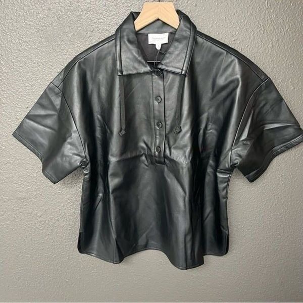 WHO WHAT WEAR collection Nadia vegan-leather pullover top