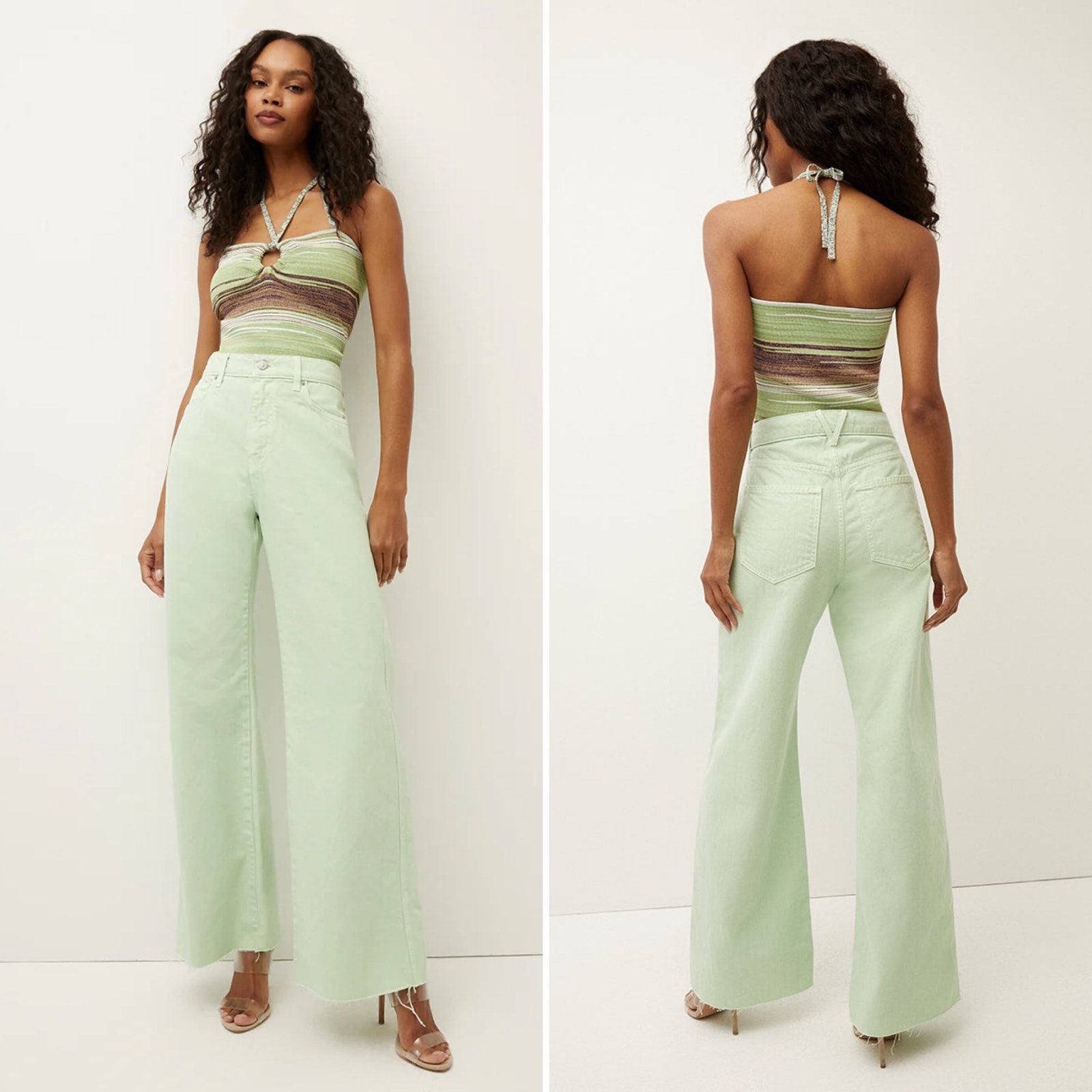 NWT Veronica Beard Taylor High Rise Wide Leg Jeans Pistachio Green Denim Size 26