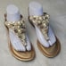 kate spade Imani Gold Faux Pearl Jeweled Thong Open Toe Ankle Strap Sandals 9.5