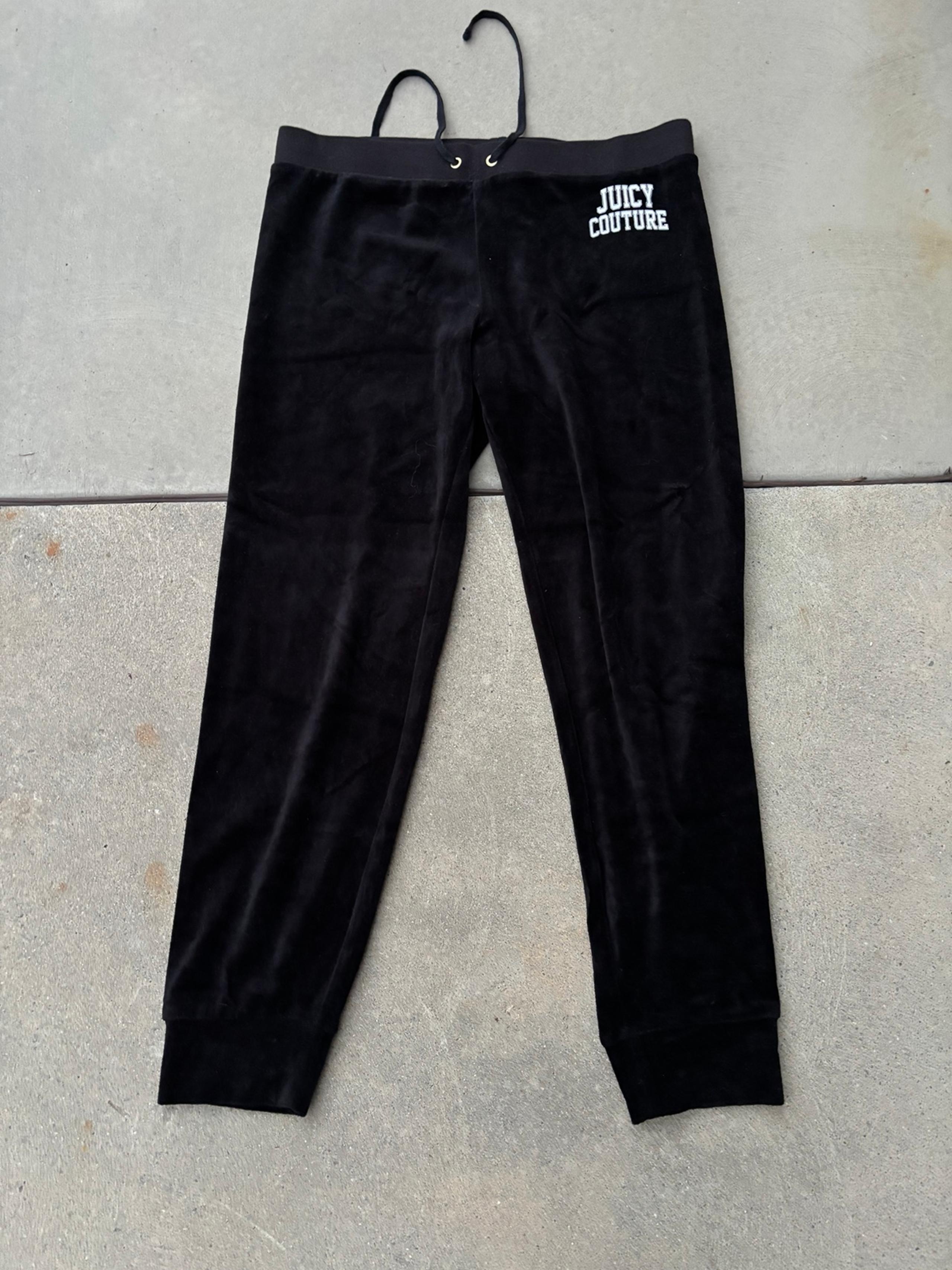 Y2K Juicy Couture Black Velour Velvet Pants Straight Leg Women's Size L 34x26 M