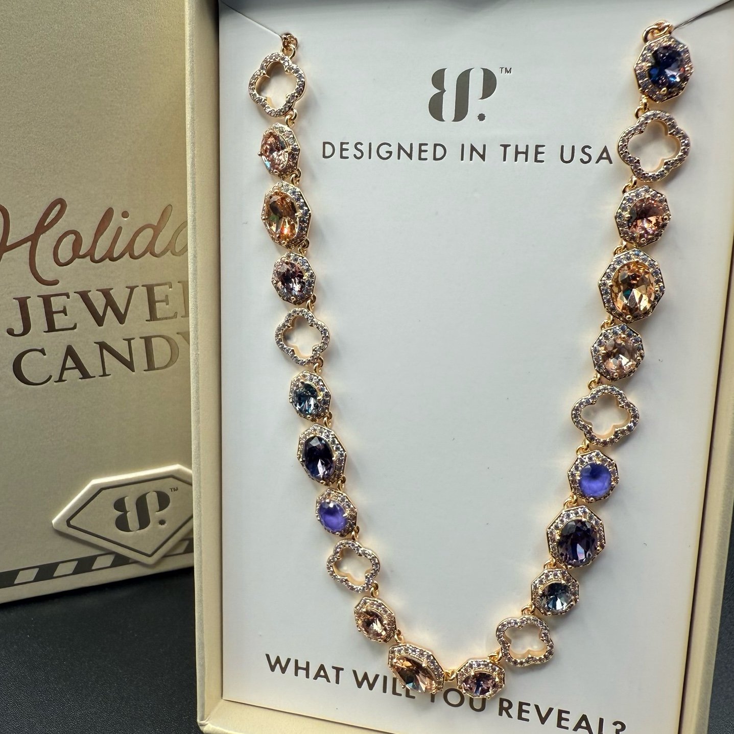 Bomb Party Holiday Jewel Candy Necklace Rock Candy Glam Orchid Peach Embers