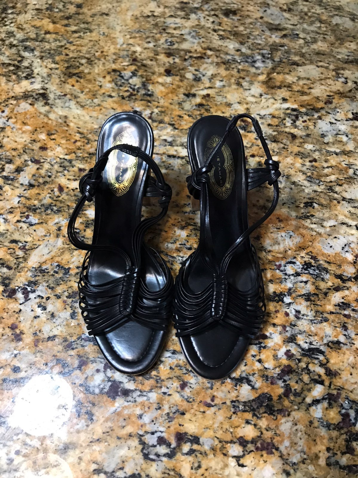 Elie Tahari Strappy Stacked Wooden Heel