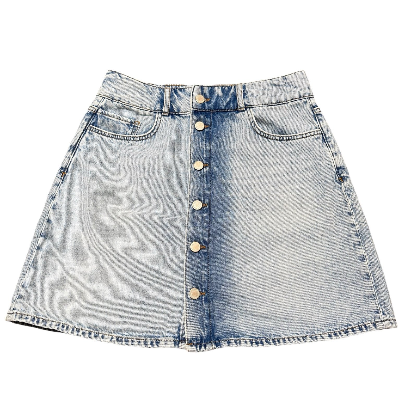 TRIARCHY Ms. Louisiana Mid-thigh Button-up A-line Denim Skirt Light Wash Size 29
