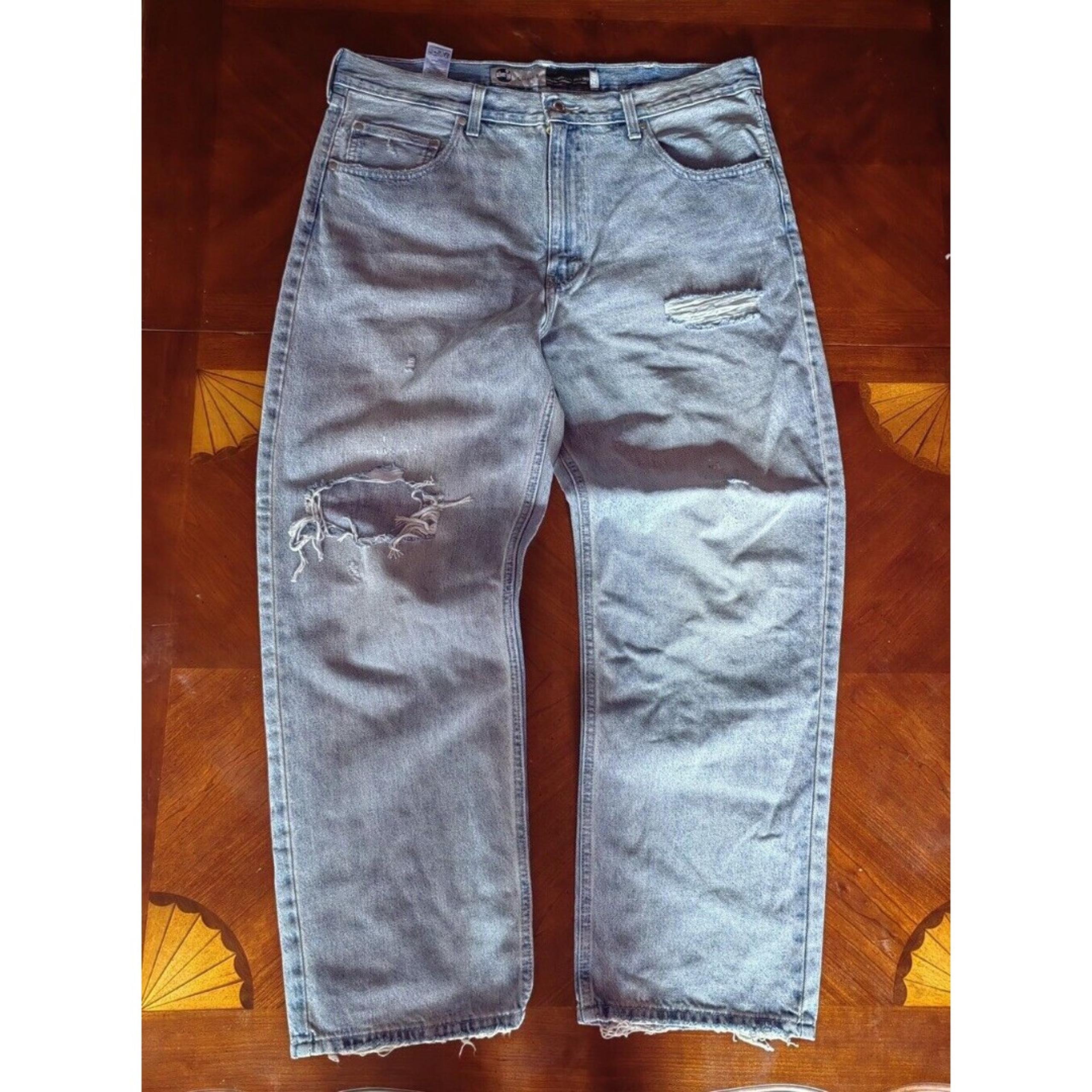 Levis Silvertab Jeans Men 38x32 Light Wash Distressed Holes Loose FIt