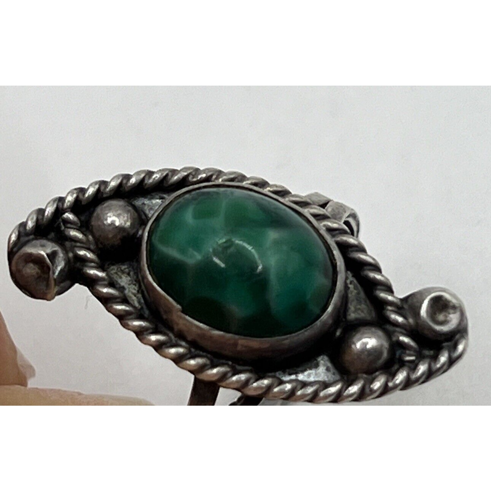 Vintage Mexico Malachite Sterling Silver 925 Ring Size 5