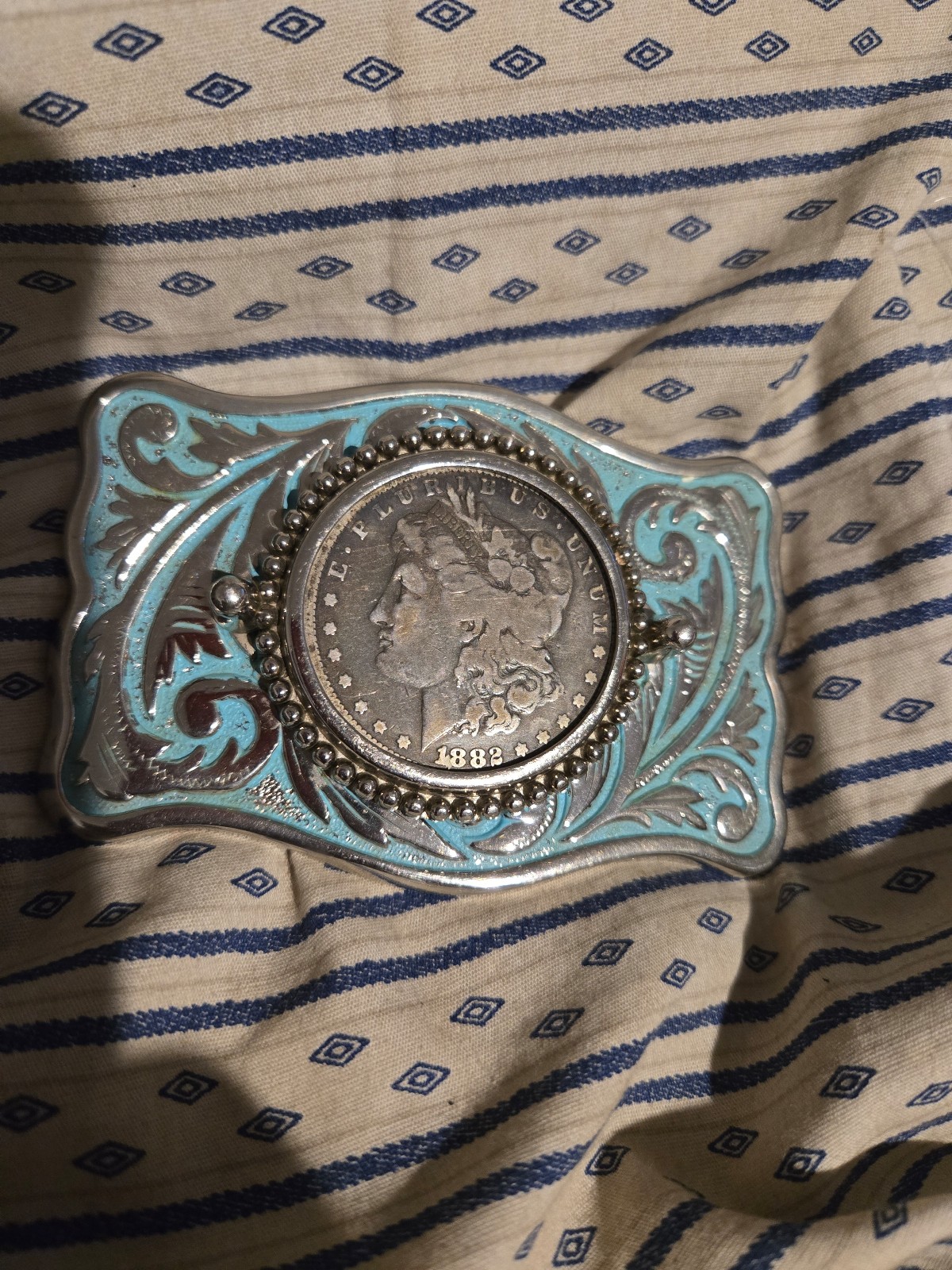 Vintage silver dollar belt buckle
