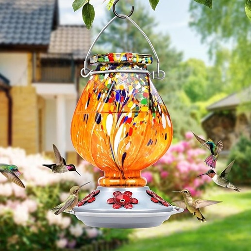 BOLITE Hummingbird Feeder, Hand Blown Glass Hummingbird Feeders for Outdoors Han