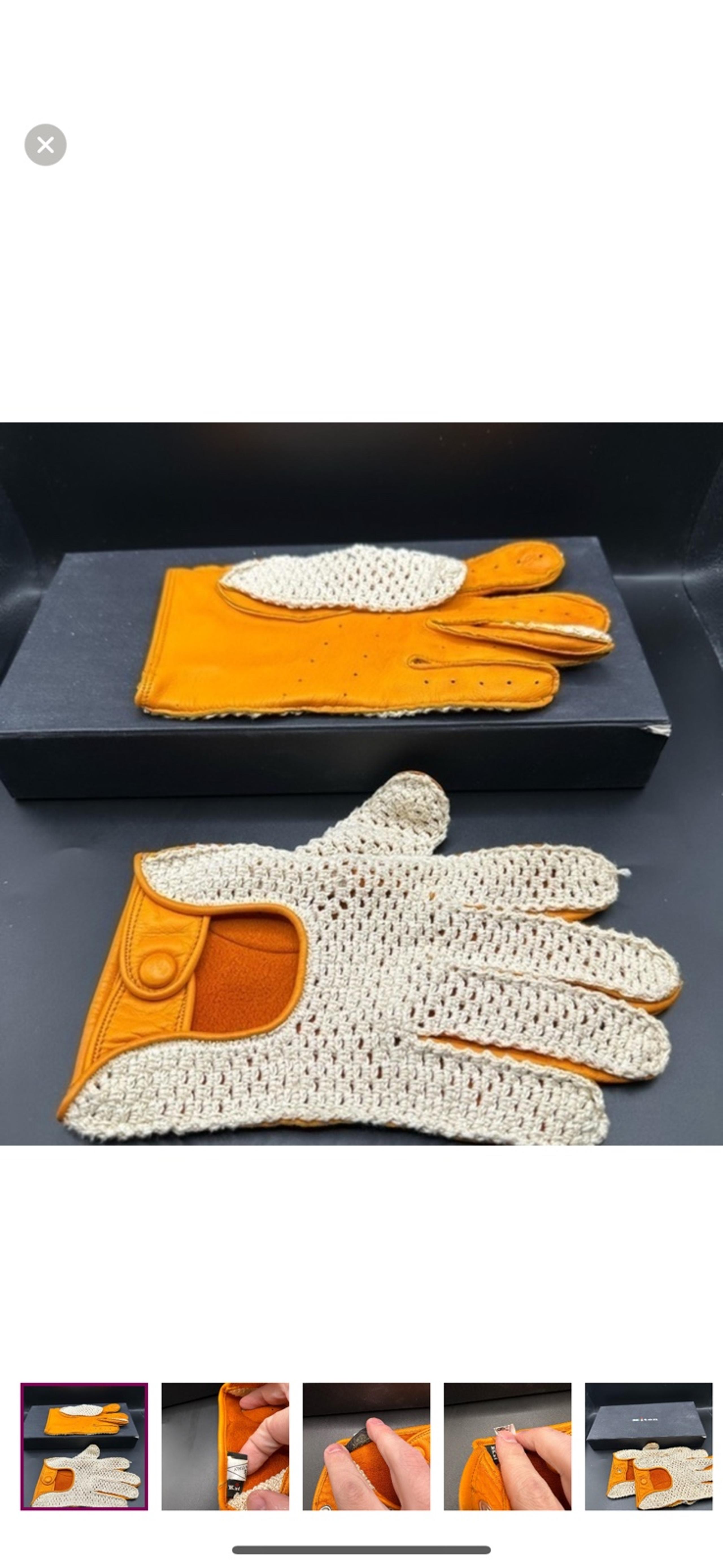 Kiton Napa Leather Orange and Cream Driving Gloves